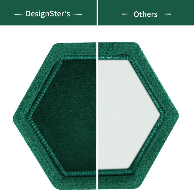 DesignSter Hexagon Velvet Ring Box - Premium Gorgeous Vintage Double Ring Display Holder with Detachable Lid Ring Bearer Box or Proposal, Engagement, Wedding, Ceremony ï¼ˆEmeraldï¼‰ - Image 2